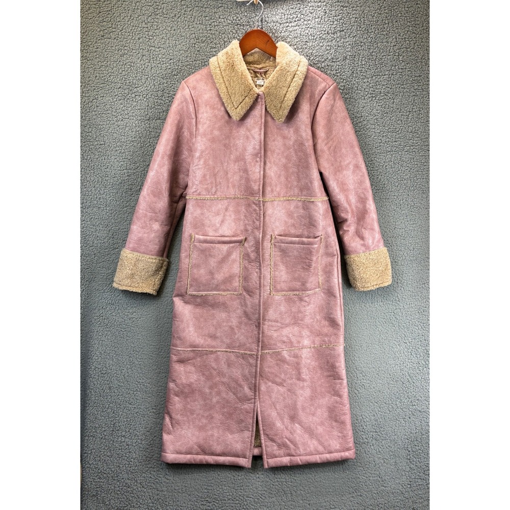 Kimchi Blue Sherpa Faux Shearling Coat Womens S Pink Long Winter Jacket Cozy - Picture 2 of 9